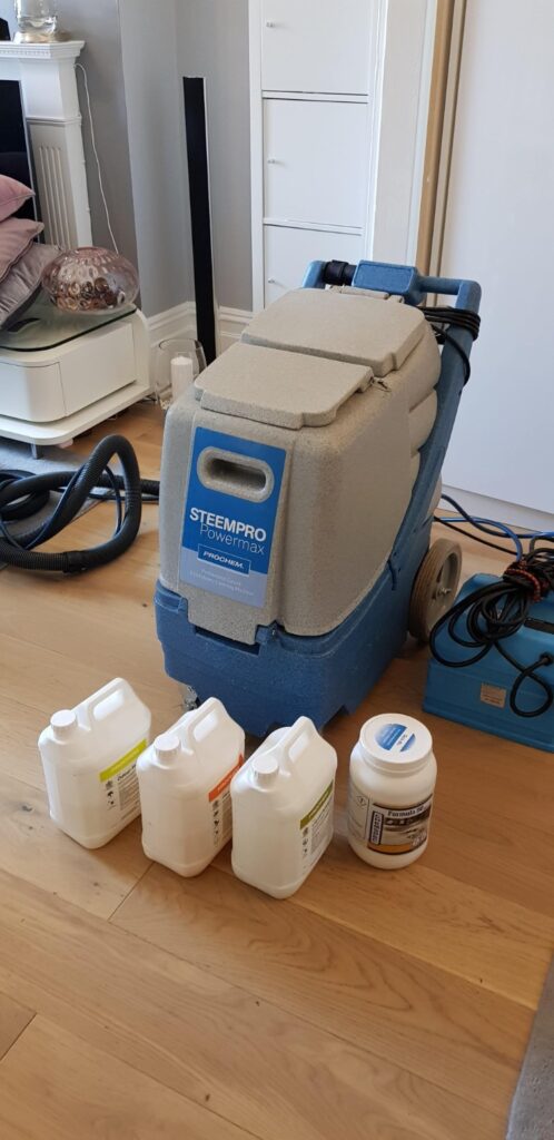 Prochem SteemPro PowerMax carpet and upholstery cleaning machine with professional cleaning products