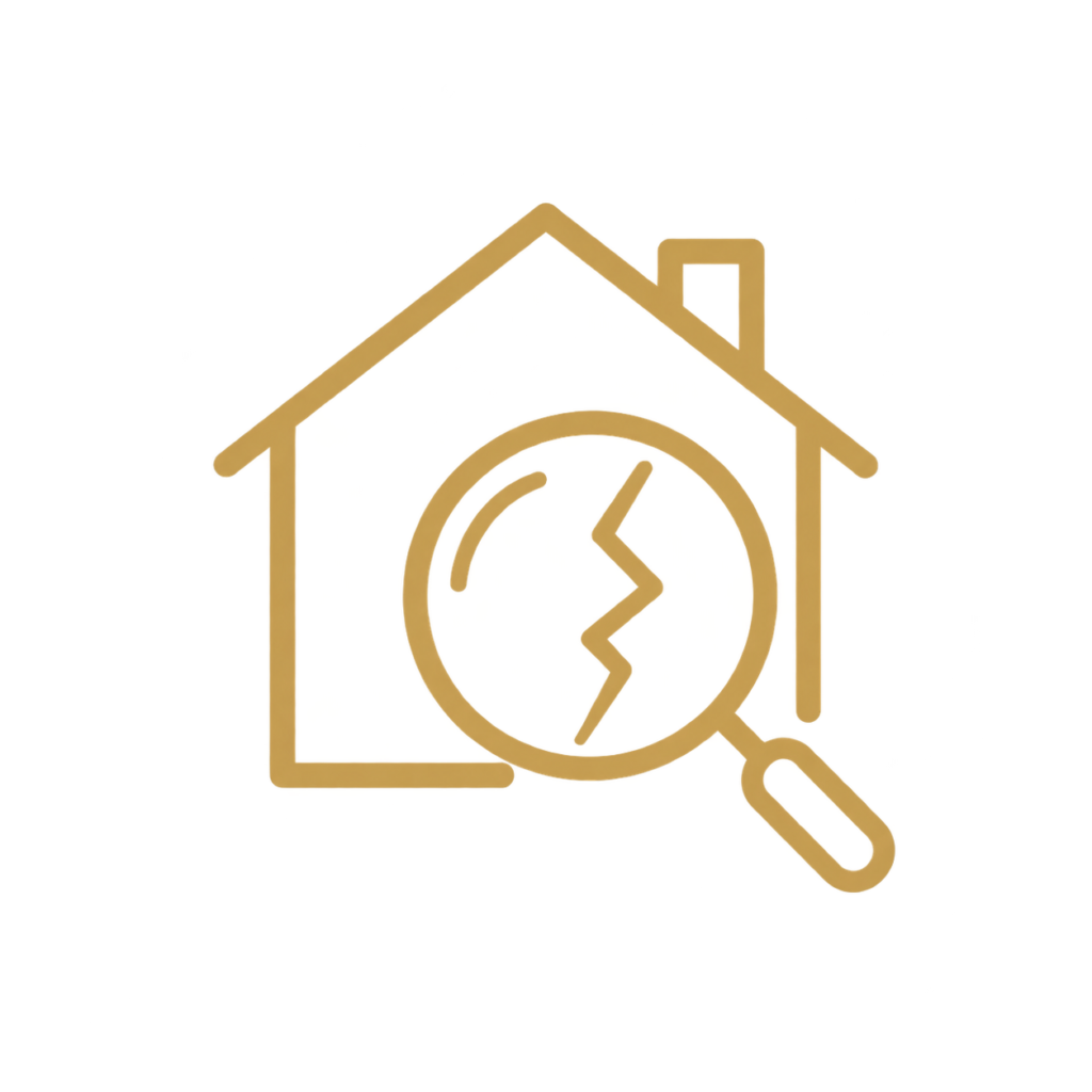 gold house inspection icon with magnifying glass